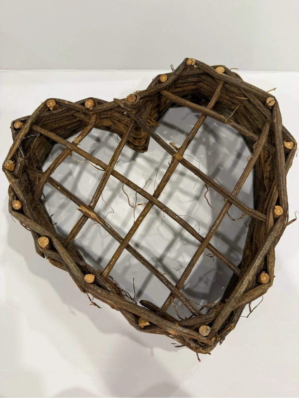 Rustic Heart-Shaped Grapevine Twig Basket - Brown
